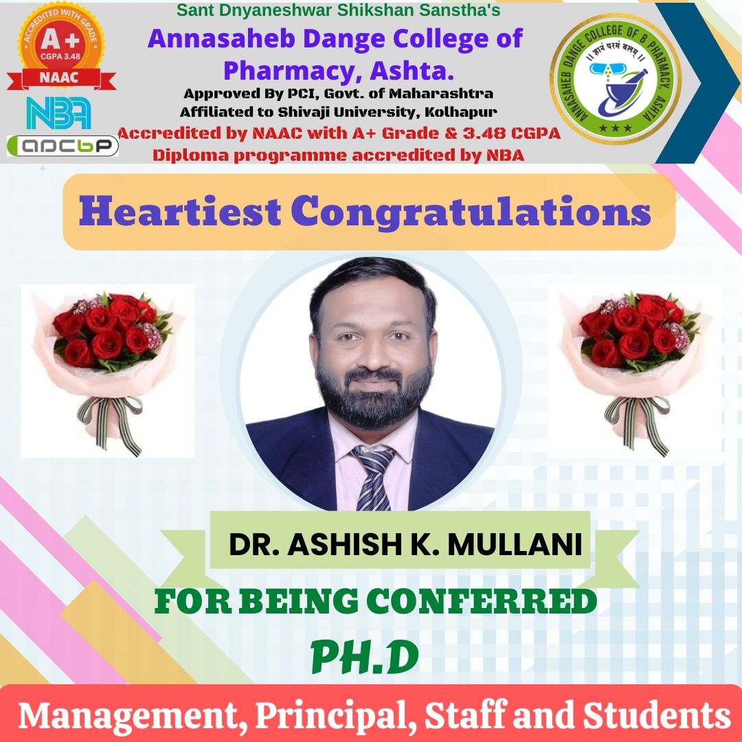 CONGRATULATION TO DR. ASHISH MULLANI ON RECIEVING Ph.D DEGREE