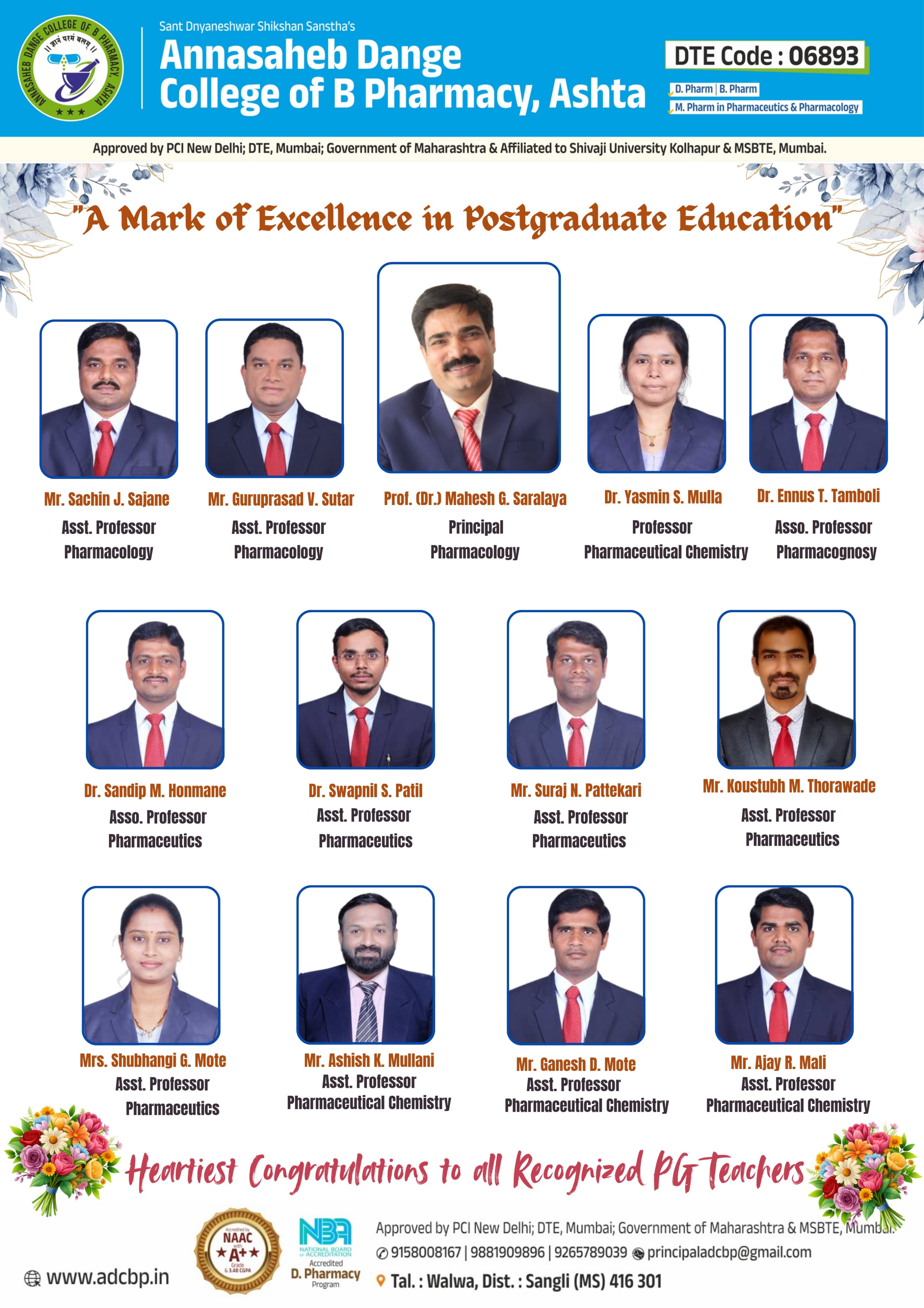Heartiest congratulations to all recognized PG teachers.