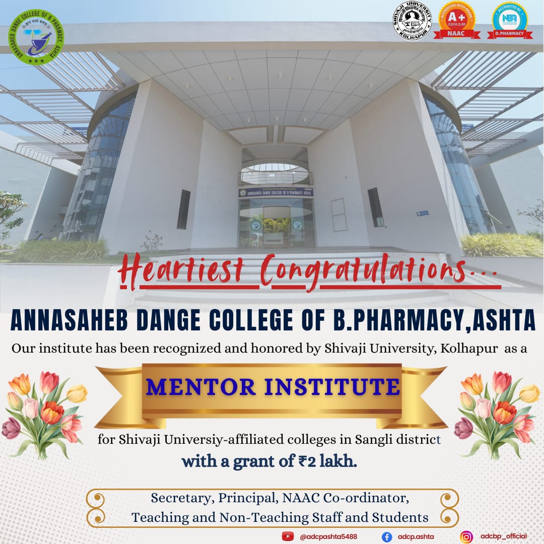 Annasaheb Dange College of Pharmacy Honored as Mentor Institute by Shivaji University