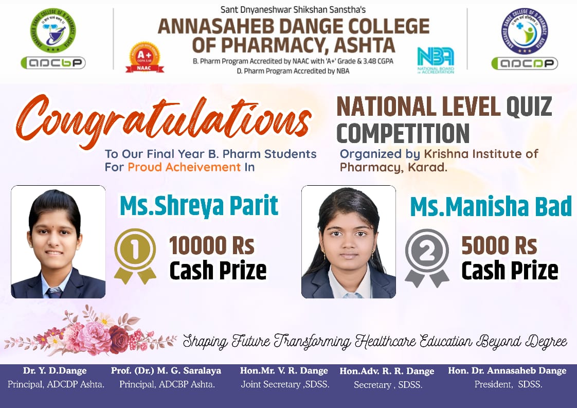Proud Moment: Ms. Shreya Parit & Ms. Manisha Bad Secure Top Ranks at National Quiz