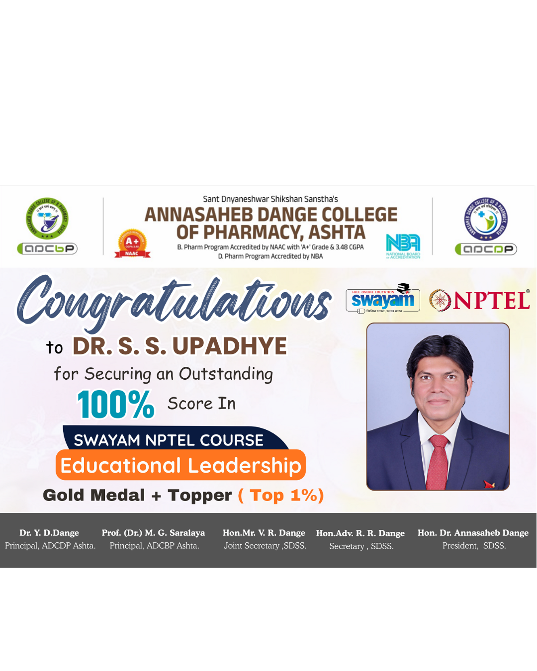 NPTEL Gold Medalist -  Dr. S. S. Upadhye