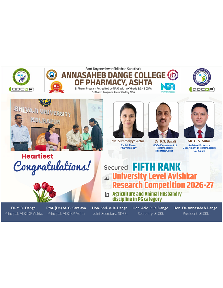 HEARTIEST CONGRATULATIONS Ms. Summaiyya Attar  on securing FIFTH RANK at the University-Level Avishkar Research Competition