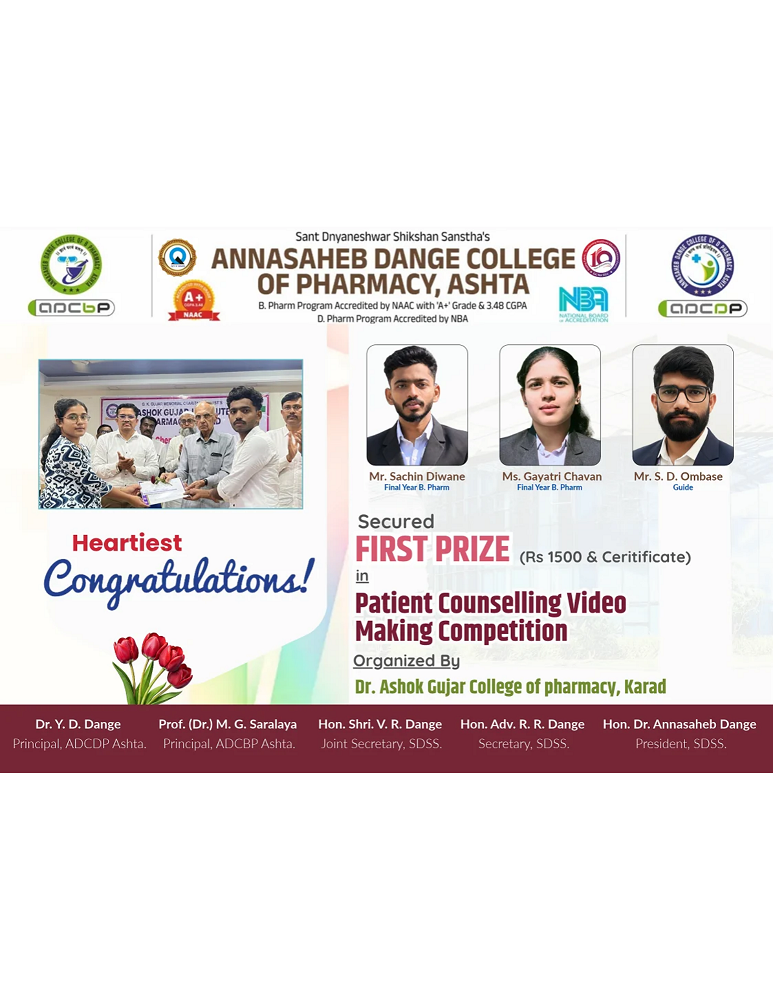Heartiest Congratulations: Ms. Gayatri Chavan & Mr. Sachin Diwane Secured First Prize in patient counselling video making competition