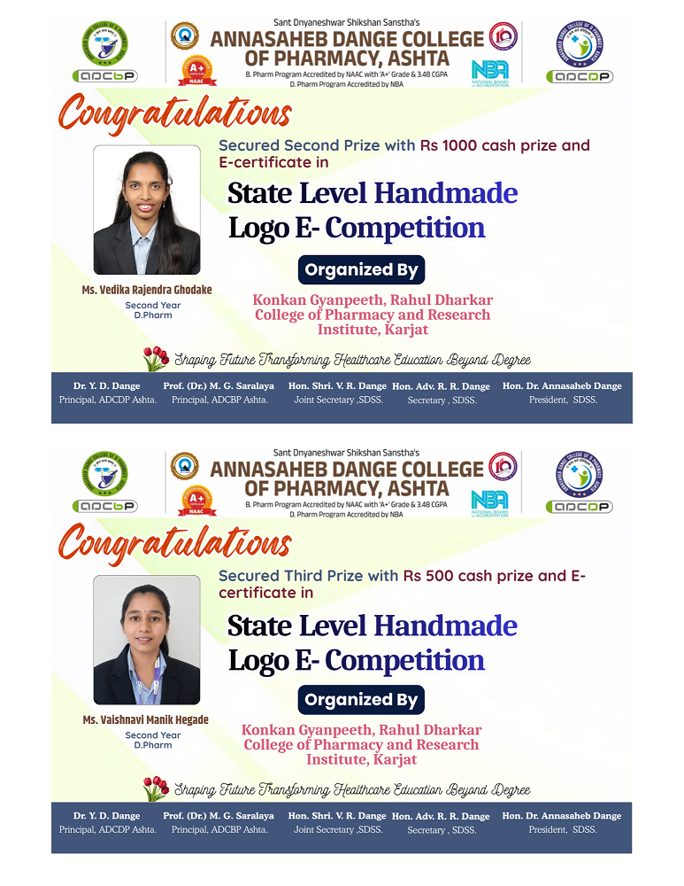 Heartiest  Congratulations to Ms. Vedika Ghodake &  Ms. Vaishnavi Hegade for securing prizes in   State Level Handmade Logo Competition
